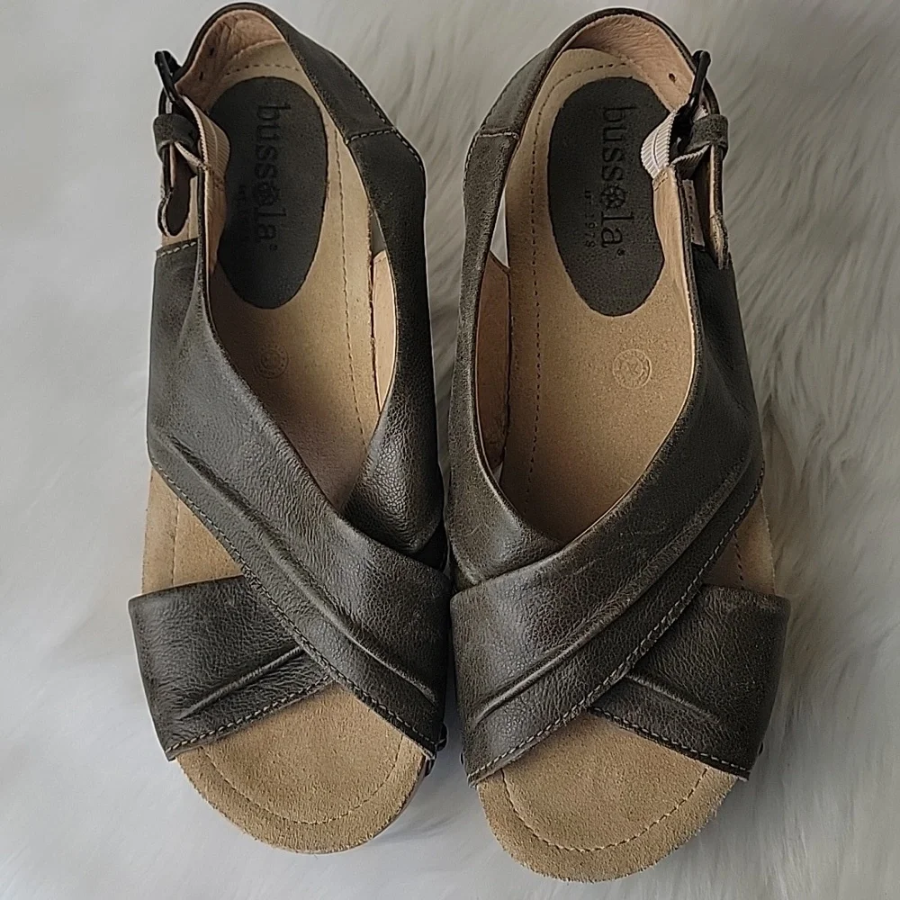 BUSSOLA Formentera Capretto‎ Ivy Leather Comfort Wedge Chucky Boho Sandals 38 - Picture 4 of 15